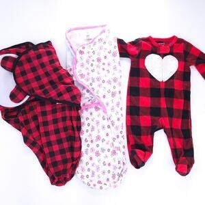 Lot of 2 Swaddlers & One Piece Buffalo Print Carters, SwaddleMe, PeanutShell